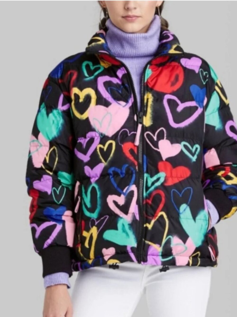 Wild Fable Graffiti Heart Puffer Jacket Size XXL